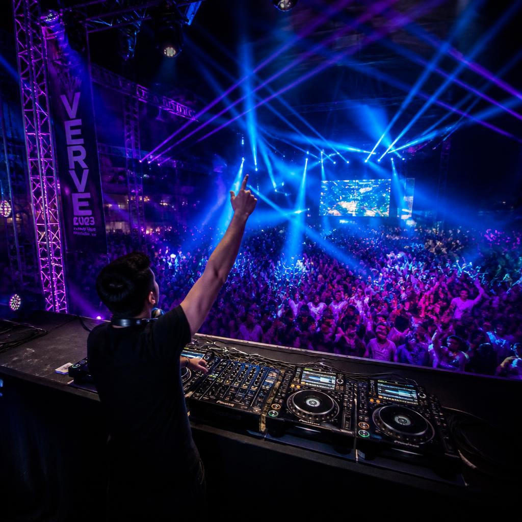 College cultural event with DJ and vibrant laser light show
