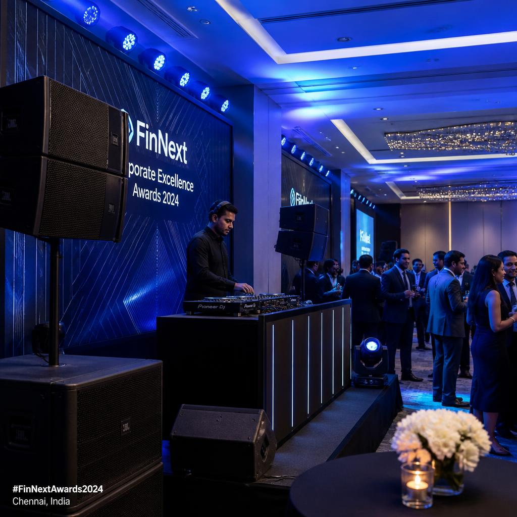 Professional DJ setup at a corporate awards event in Chennai